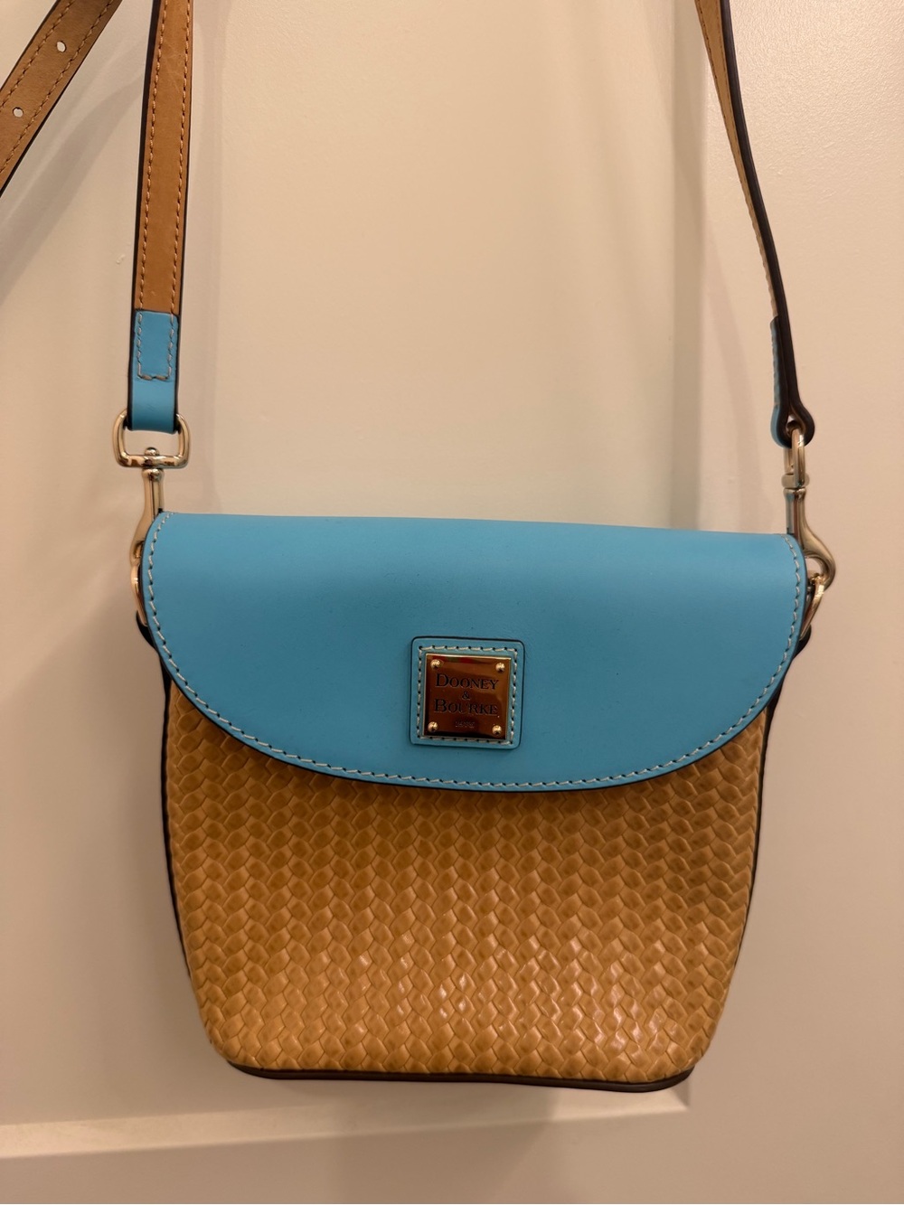 Dooney & Bourke Turquoise and Tan Woven Crossbody